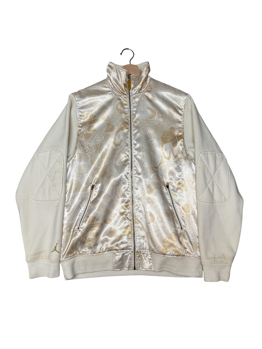 Y2K Jordan Track Jacket Mens Medium White Gold Satin Full Zip Pockets Basketball